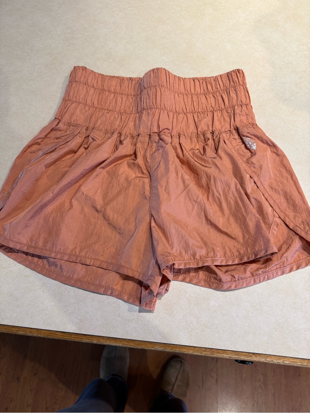 Free People Rust Smocked High-Waist Athletic Shorts